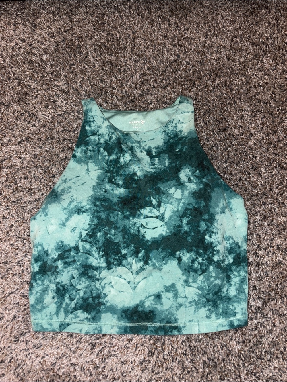 Old Navy Teal and Dark Green Tie-Dye High Neck Crop Top